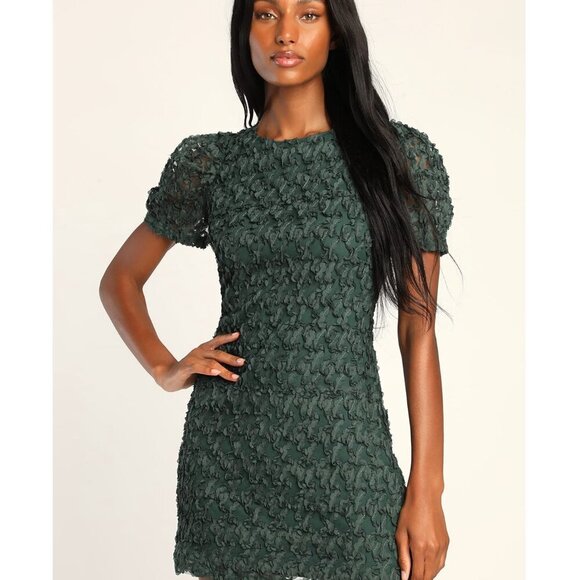 Always For You Dark Green Puff Sleeve Mini Dress Size S - Picture 1 of 3